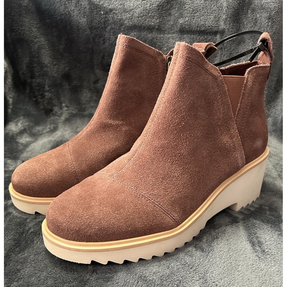 Toms Maude Wedge Booties Chestnut Suede Women's Size 9 Everyday Boots